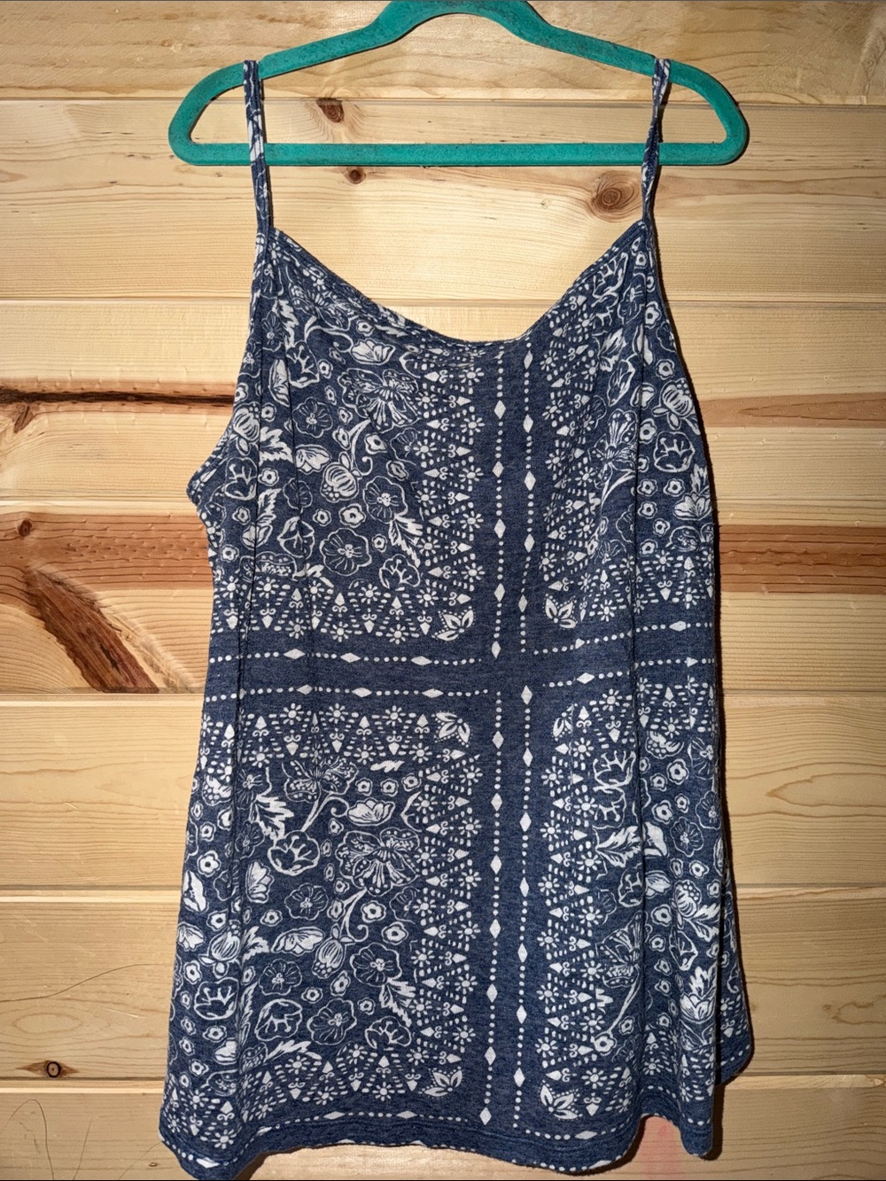 Blue Floral Print Spaghetti Strap Women's Tank Top